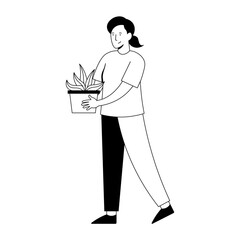 Outline Black & White Illustration 2 Woman Holding Plants