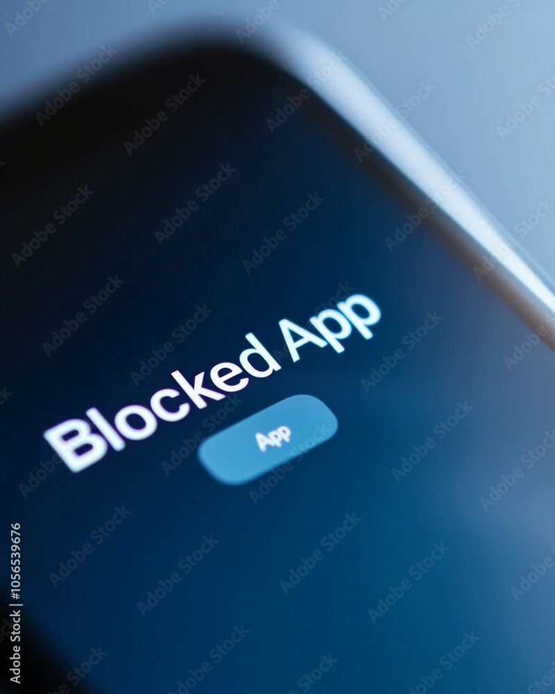 Poster smartphone close-up blocked app notification symbolizing digital restrictions and internet censorshi
