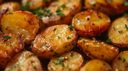 A close-up shot of perfectly fried potatoes, showcasing their golden-brown texture and delicate flakiness