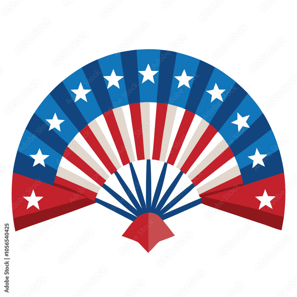 Wall mural 4th of july paper fan decoration – patriotic red, white & blue design isolated on white background.