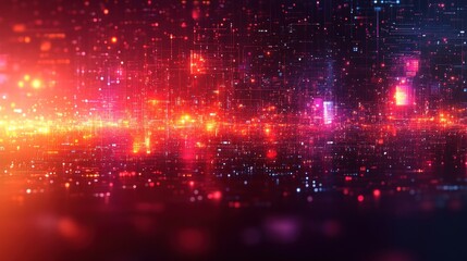 Fototapeta premium Abstract digital landscape with vibrant colors and glowing particles.