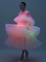 Fashion model showcasing futuristic fashion design, avant-garde couture in artistic photo shoot	