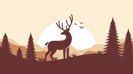Silhouette Deer In Nature Trees Forest Hunting vector illustration