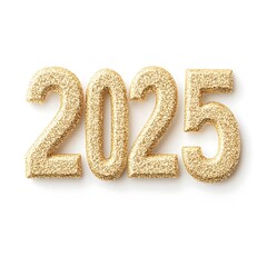 Sparkling Golden Glitter 2025 Typography on White Background