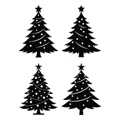 Fototapeta premium set of christmas tree vector illustration Beautifully decorated christmas tree on white background