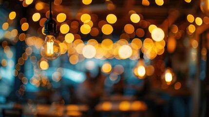 Blurry coffee shop interior background and bokeh lighting