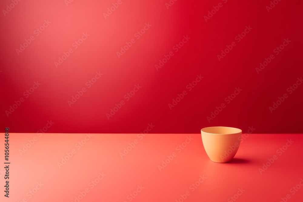 Aufkleber Minimalist Red Table with Yellow Cup and Warm Bokeh Background for Product Display