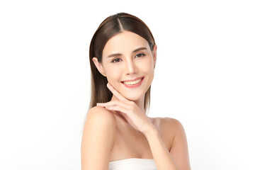 Beautiful young asian woman with clean fresh skin on white background, Face care, Facial treatment, Cosmetology, beauty and spa, Asian women portrait.