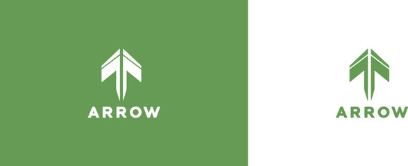 Simple Arrow Up Logo Image. Green Geometric Arrow Shape Line Style isolated on Dual Background. Flat Vector Logo Design Template Element Usable for Business and Branding Logos.