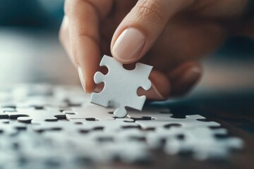 Business hands, puzzle and group of people for solution, teamwork and goals, integration and success. Team building, synergy and collaboration	
