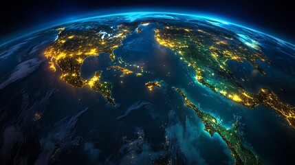 Bright light effects emphasize the presence of data in key areas around the world.