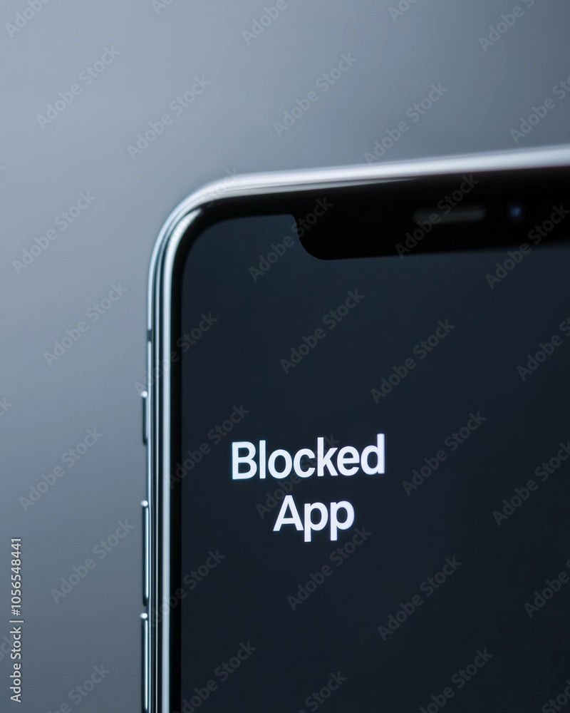 Aufkleber Close-Up of Smartphone Screen Displaying Blocked App Message in Dark Tone