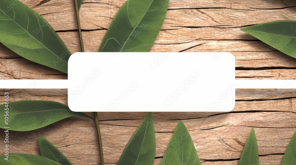 Poster leaf illustrations arranged around the frame, with a wood-pattern graphic in the center for insertin