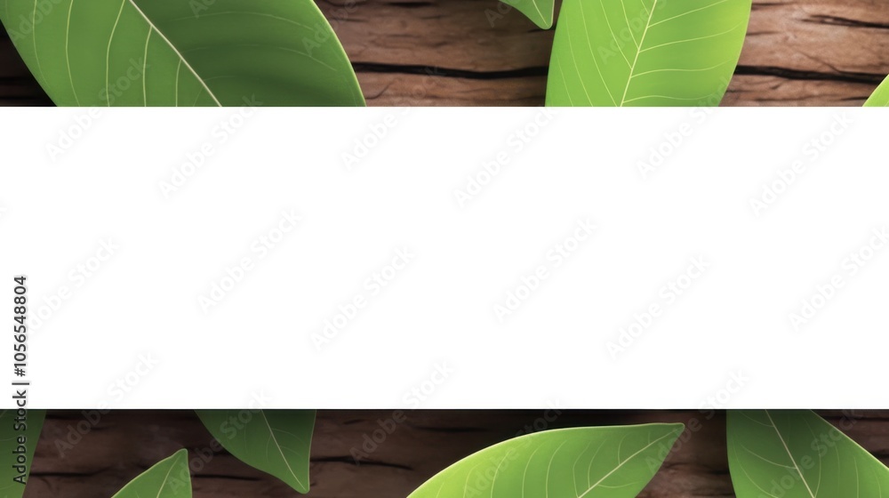 Poster leaf illustrations arranged around the frame, with a wood-pattern graphic in the center for insertin