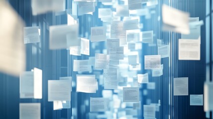 Documents floating at different levels of the structure, indicating different layers of information or specificity.