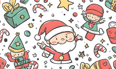 Obraz premium Joyful Christmas and New Year Collection: Santa, Festive Animals, Whimsical Decorations, Cozy Holiday Scenes, and Playful Winter Elements on White Background