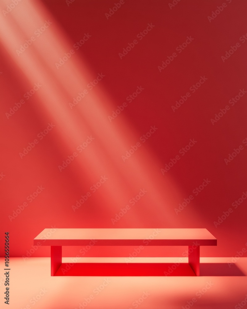 Poster minimalist red table in warm diagonal light