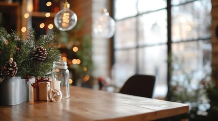 Open office space decorated for Christmas holidays with trees and ornaments, creating warm and festive atmosphere at workplace	