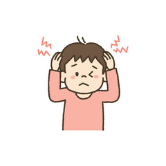 風邪をひいて頭が痛い子どものイラスト