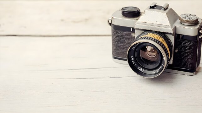 Vintage Camera on Wooden Background
