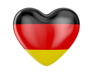 heart with Germany flag on white background. Isolated 3D illustration