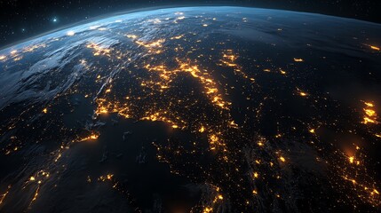 Some regions have more densely packed light points, such as the Northeast, indicating heavy data flow or population density.