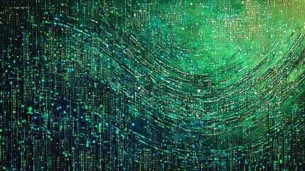 Streams of digital code or symbols in certain areas, reinforcing the technological theme.