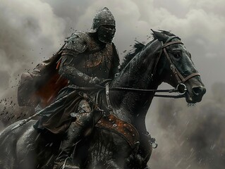 Fototapeta premium Knight on Horseback in a Dramatic Storm