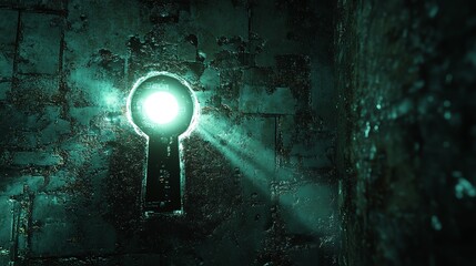 The keyhole glows with a pulsing light, suggesting activity, such as verifying credentials or encryption status.
