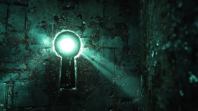 The keyhole glows with a pulsing light, suggesting activity, such as verifying credentials or encryption status.