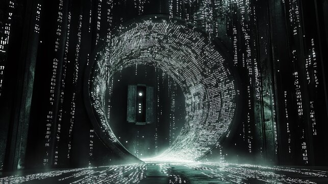 The lock is surrounded by binary code, with streams of ones and zeroes cascading around it.