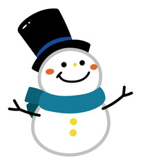 ハットを被ったかわいい雪だるまのイラスト
