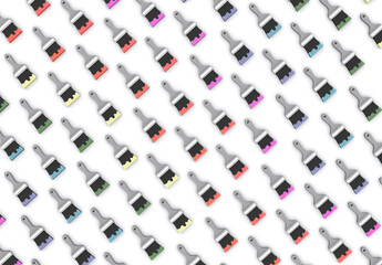 many multicolored brushes on a white background 3d render