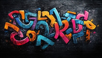 Colorful graffiti of numbers on a brick wall.