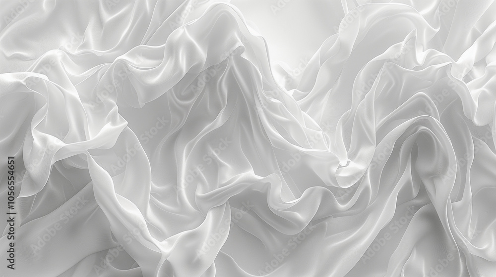 Poster delicate white fabric with soft flowing folds and textures..