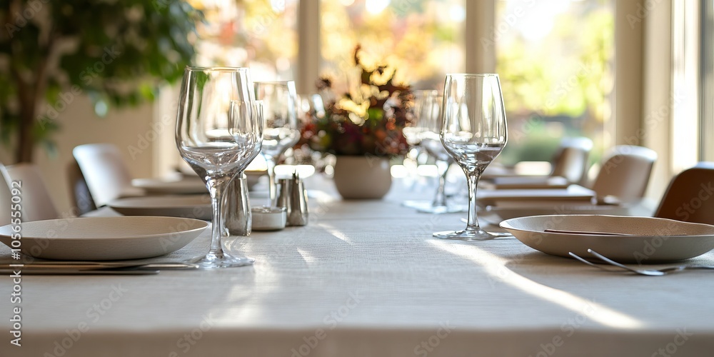 Poster simple thanksgiving table with a focus on clean lines and a neutral color palette.