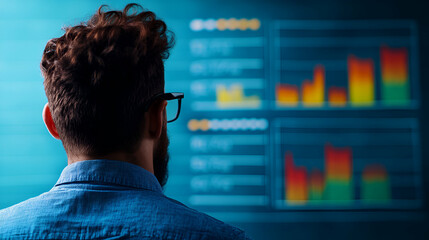 Person analyzing financial data on a digital screen.