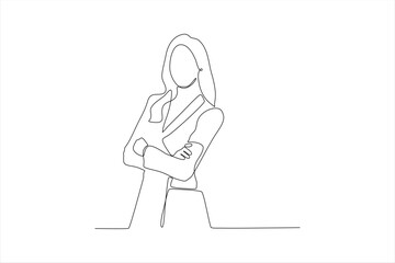 A minimalist line drawing of a woman standing confidently with crossed arms.