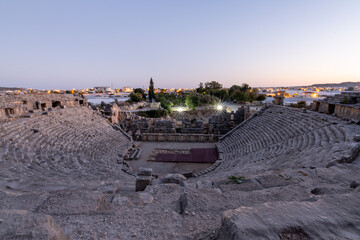Ancient Amphitheater at Dusk in Myra, Turkey. View of the ancient amphitheater in Myra, Turkey,...