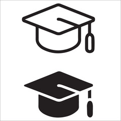 Graduation cap icon. line and glyph version, student hat outline and filled vector sign. Academic cap linear and full pictogram. Education symbol, logo illustration. Different style icons