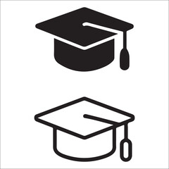 Graduation cap icon. line and glyph version, student hat outline and filled vector sign. Academic cap linear and full pictogram. Education symbol, logo illustration. Different style icons