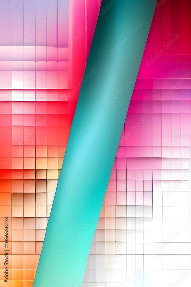 Poster vibrant gradient waves and geometric blocks in abstract art