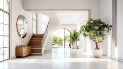 Fototapeta premium Interior design of modern and minimal entrance hall with staircase