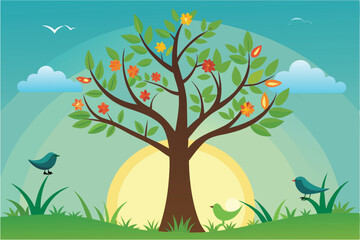 tree with birds in morning