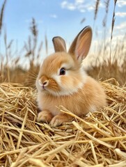 Rabbit on Hay Pile