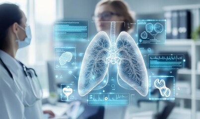 Digital Healthcare Infographic in Doctors Office Highlighting Pneumonia Symptoms for Holiday Awareness