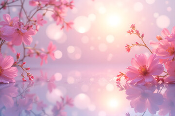 Tranquil pink cherry blossoms in soft sunlight with dreamy bokeh effect