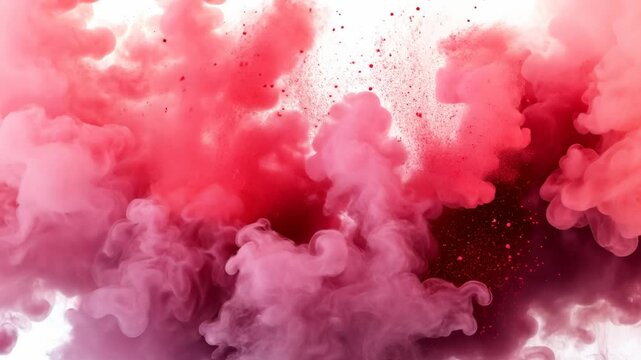 Colorful pink red rainbow smoke paint explosion, color fume powder splash, motion of liquid ink dye in water isolated on white background Video