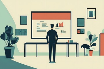 Analyzing Data on a Whiteboard, Modern Office Design, Minimalist Visuals,  Simple and Stylish Workspace