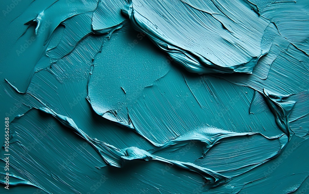 Poster a close-up view of textured turquoise paint, showcasing its rich, layered surface and unique applica